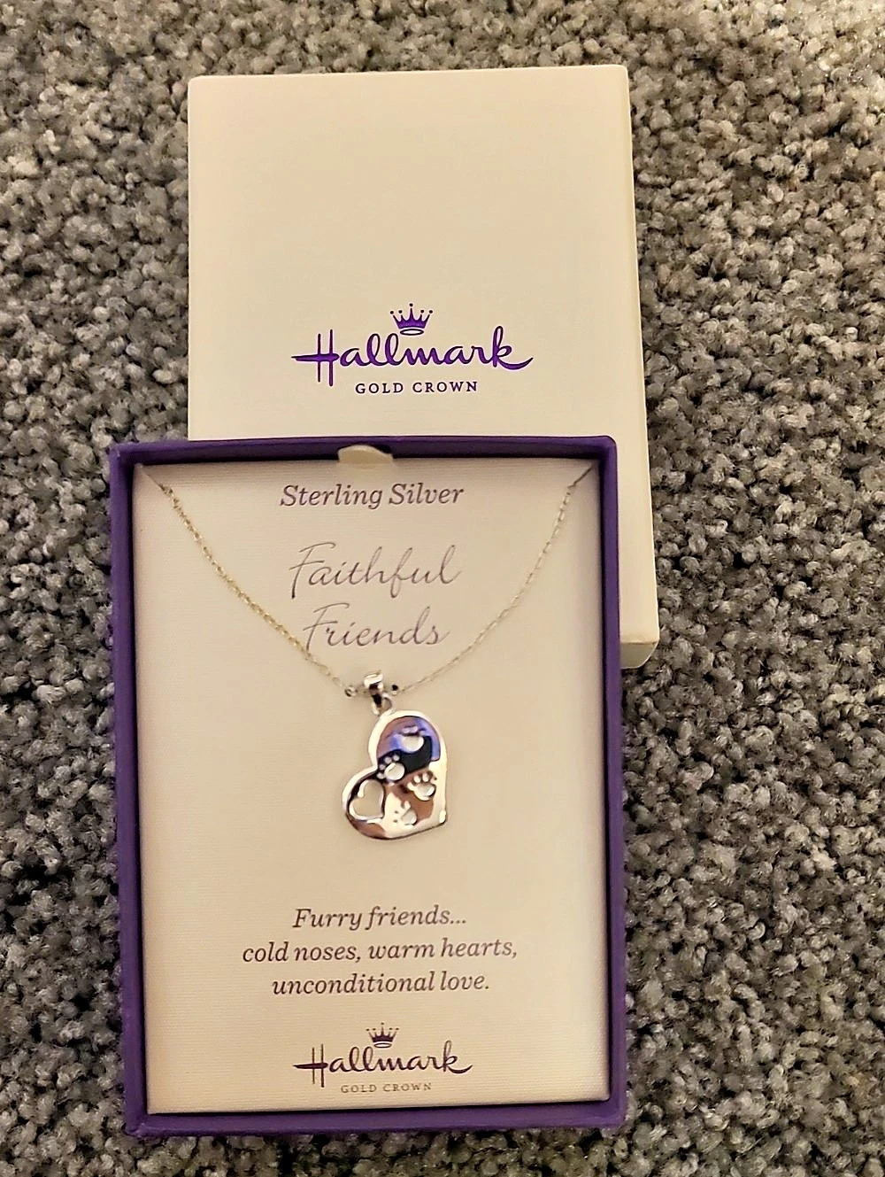 Hallmark Faithful Friends Sterling Silver Paw Print Heart Necklace Sterling